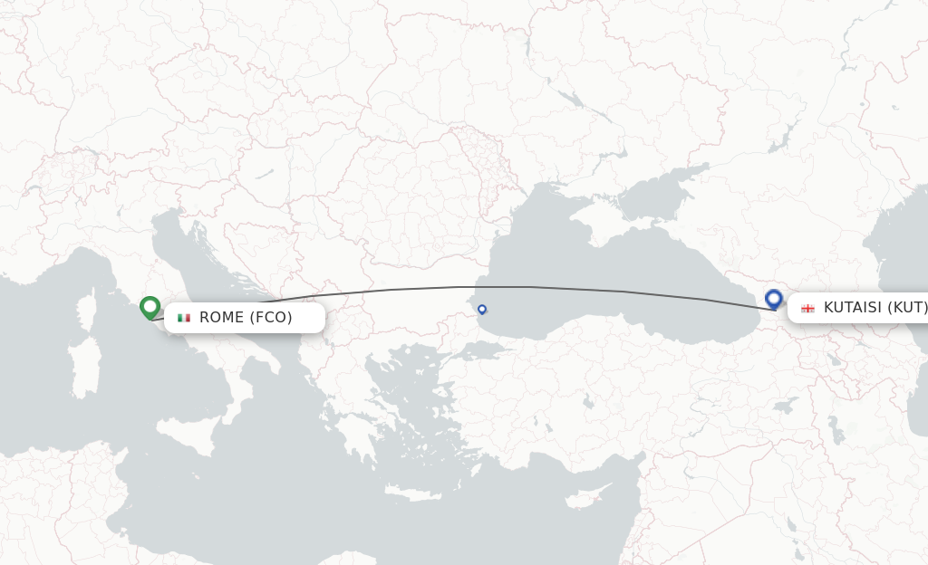Flights from Rome to Kutaisi route map