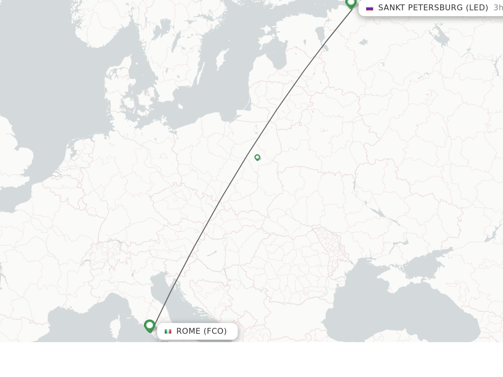 Flights from Saint Petersburg to Rome route map