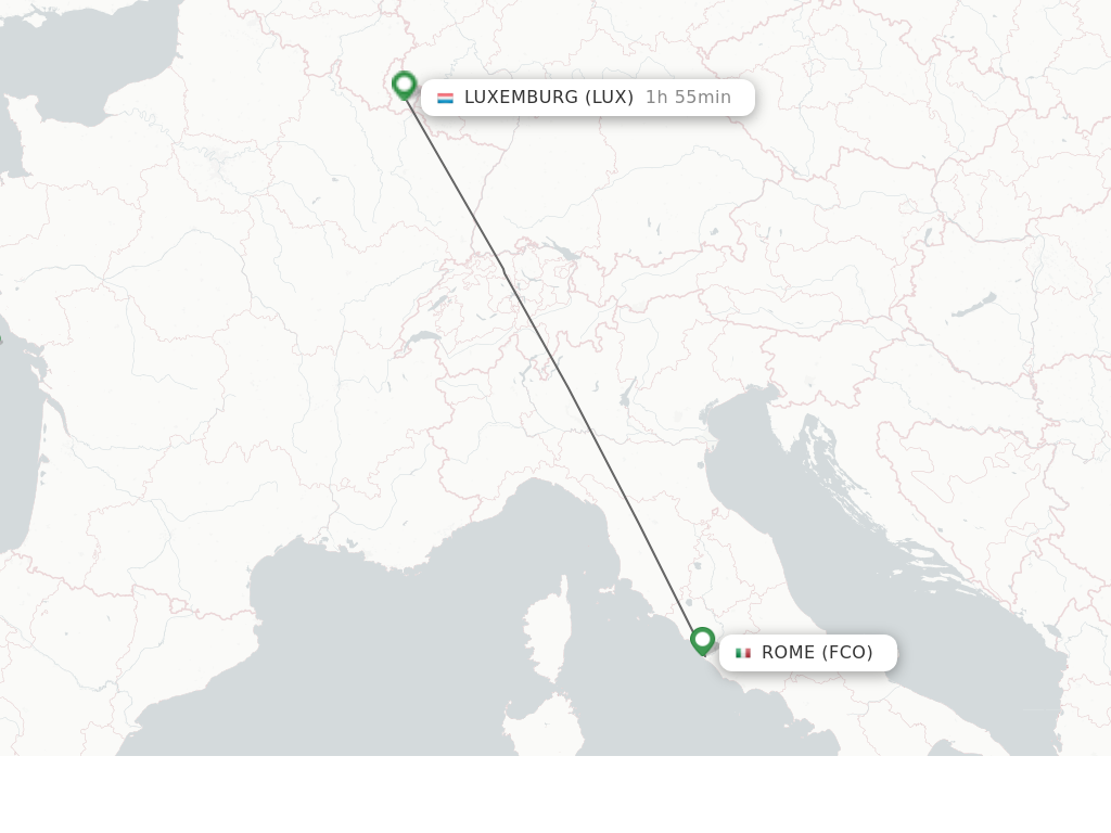Flights from Rome to Luxembourg route map