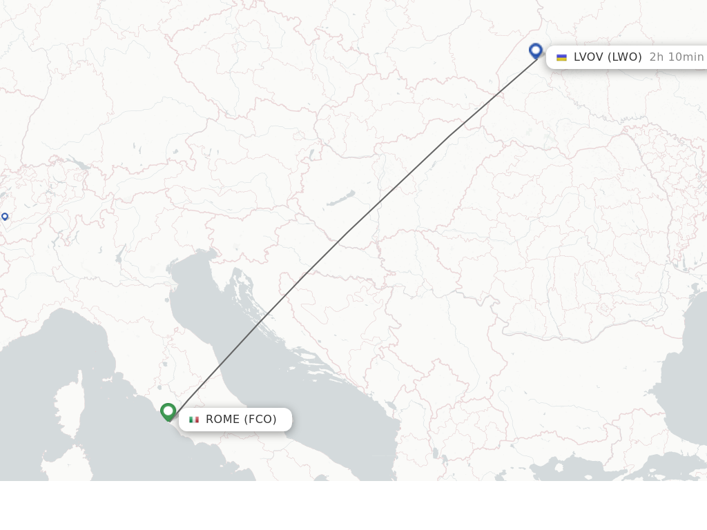 Flights from Rome to Lviv route map