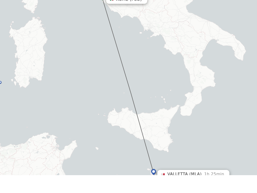 Flights from Rome to Valletta route map