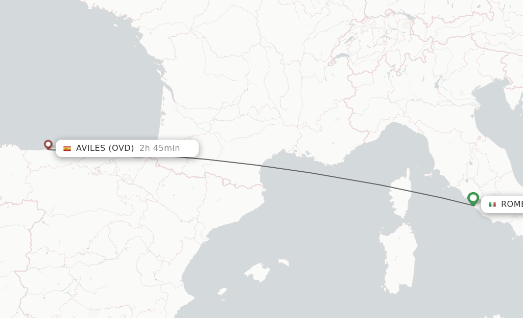 Flights from Rome to Asturias route map