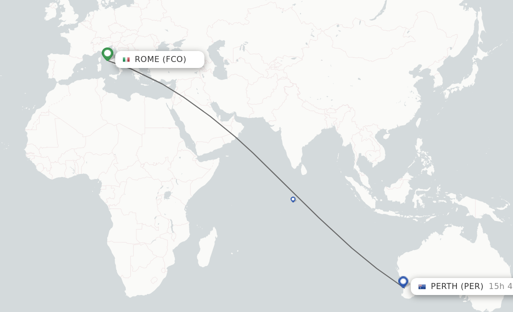 Flights from Rome to Perth route map