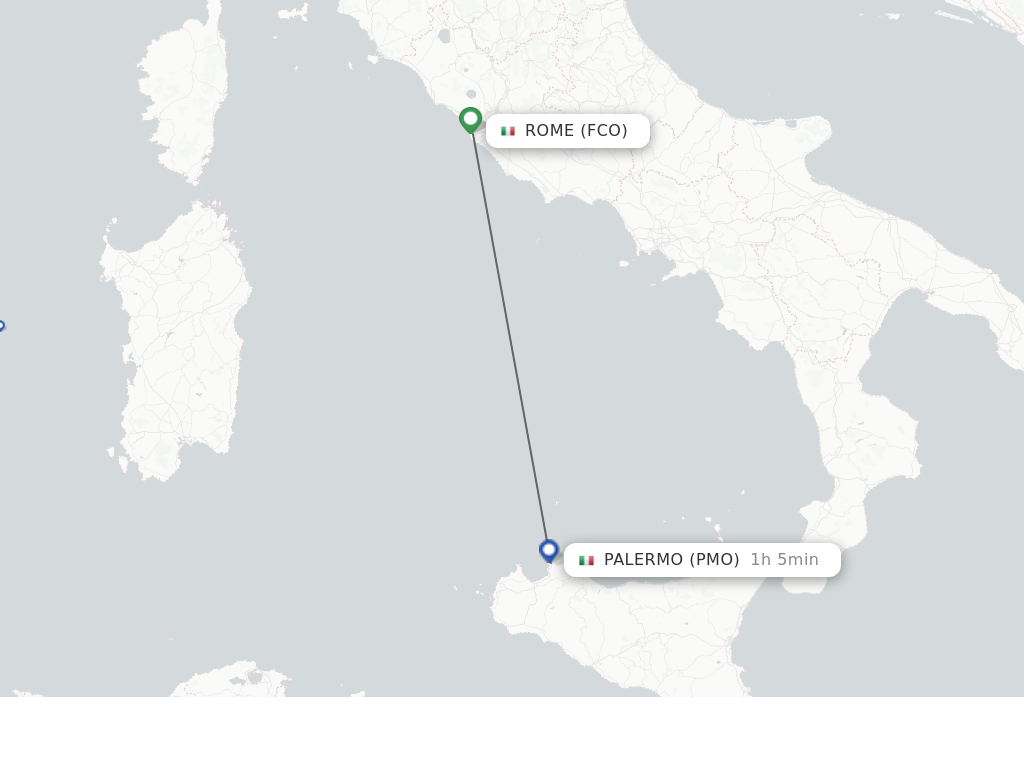 Flights from Rome to Palermo route map