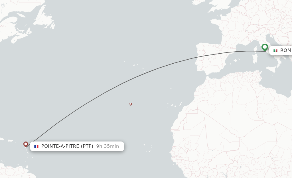 Flights from Rome to Pointe-a-Pitre route map