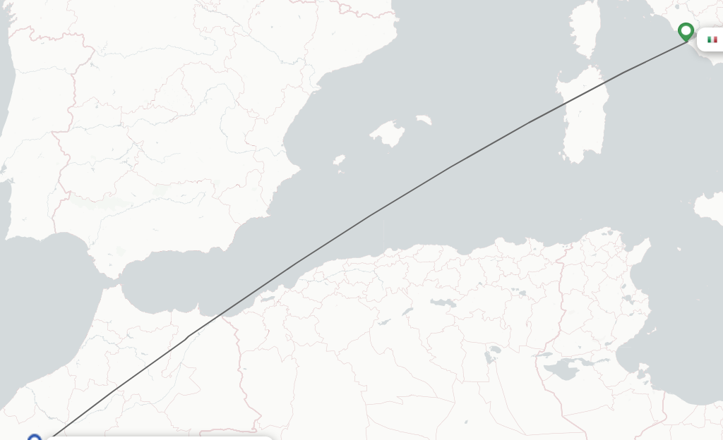 Flights from Rome to Marrakech route map