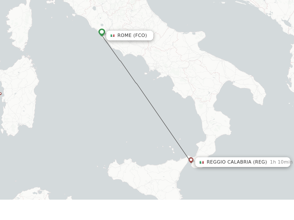 Flights from Rome to Reggio Calabria route map