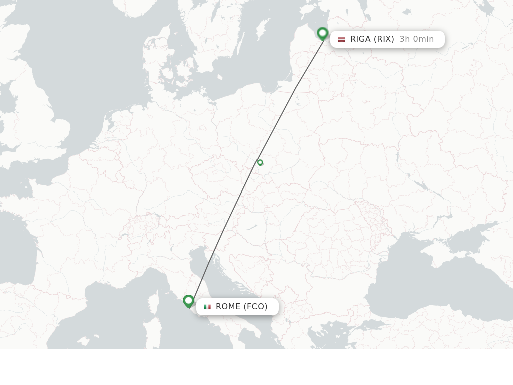 Flights from Rome to Riga route map
