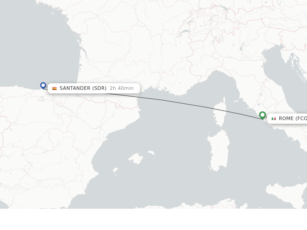 Flights from Rome to Santander route map