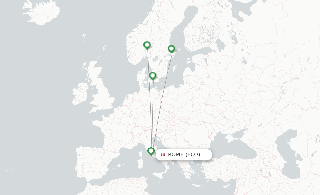 Route map with flights from Rome with SAS