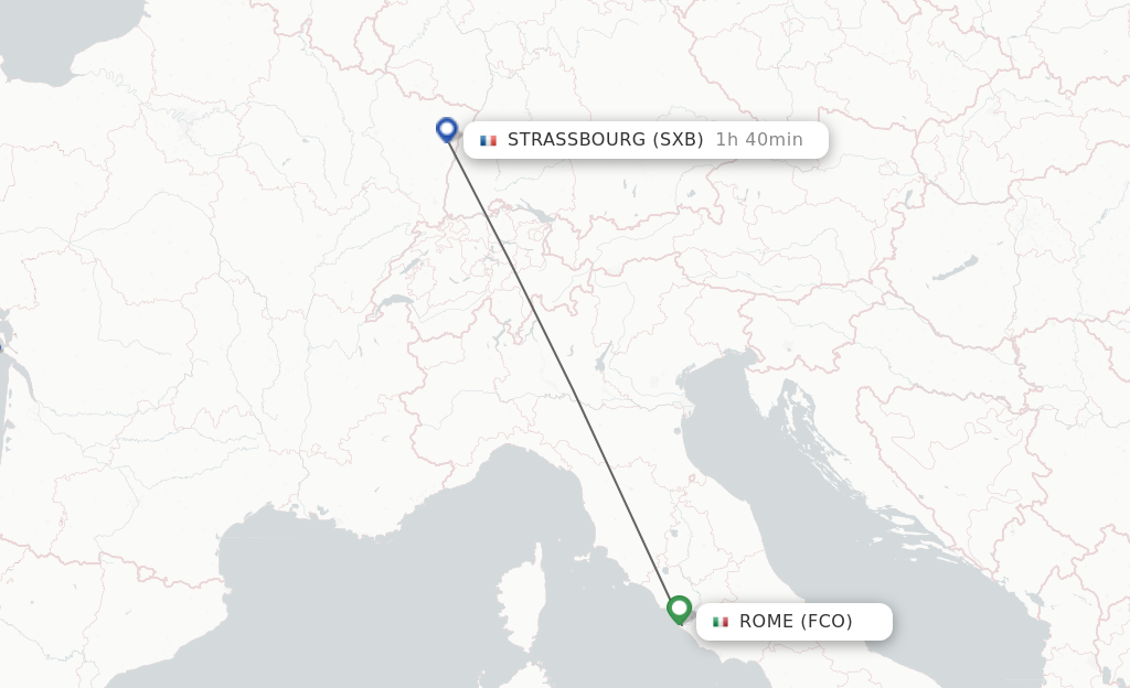 Flights from Rome to Strasbourg route map