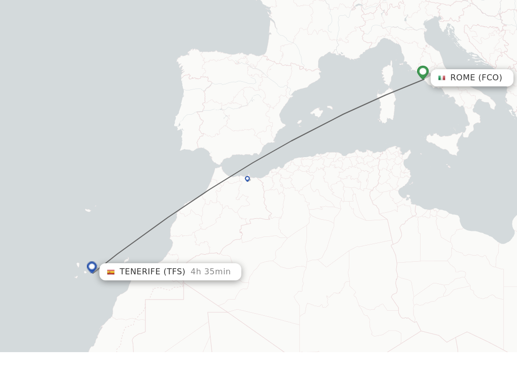 Flights from Tenerife to Rome route map