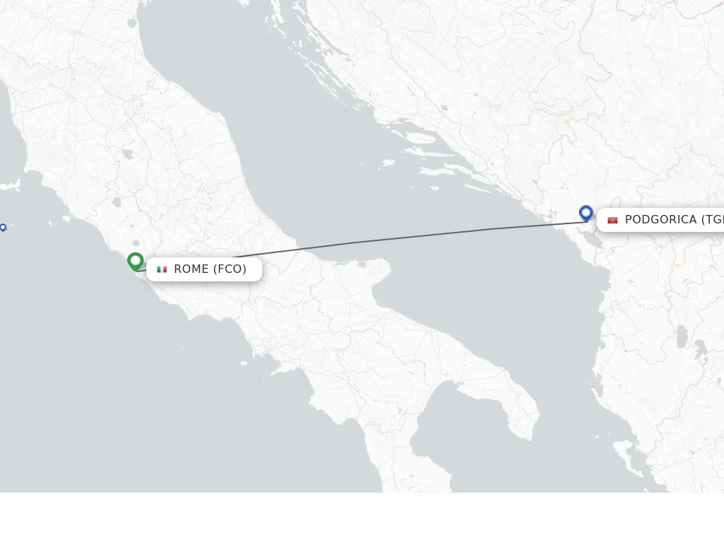 Flights from Podgorica to Rome route map