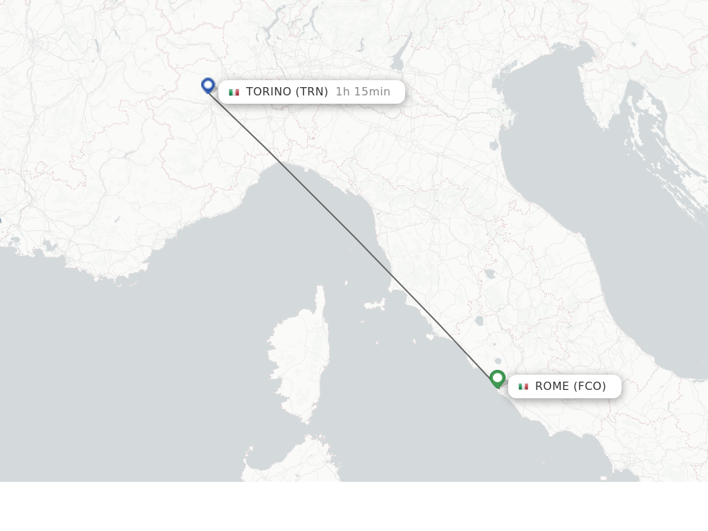 Flights from Rome to Torino route map