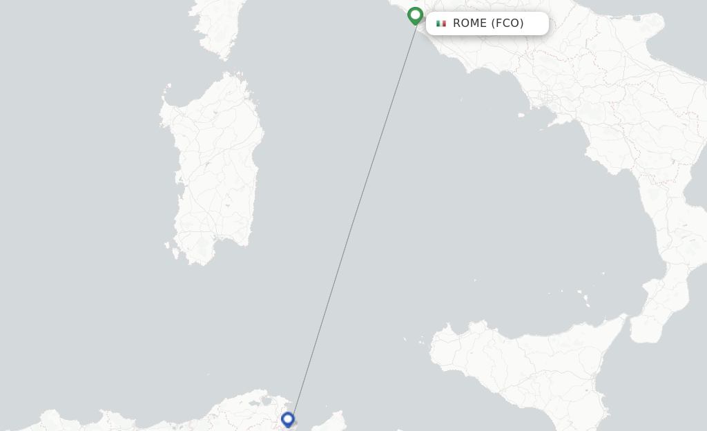 Route map with flights from Rome with Tunisair