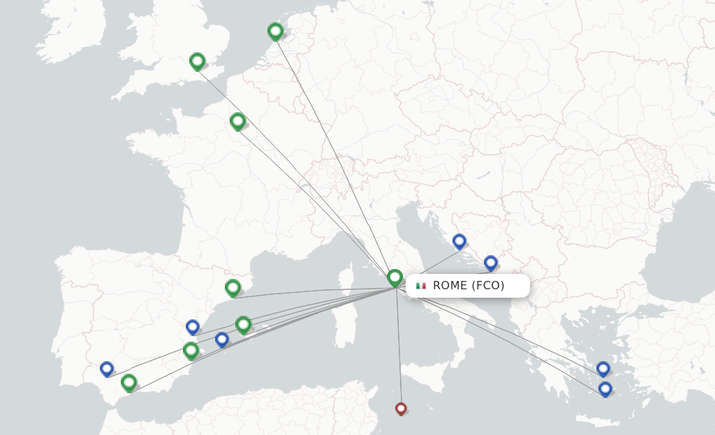 Route map with flights from Rome with Vueling