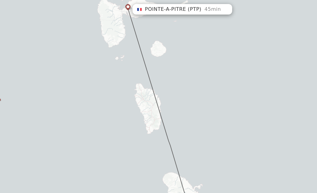 Flights from Fort-De-France to Pointe-A-Pitre route map