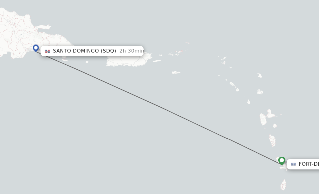 Flights from Santo Domingo to Fort De France route map
