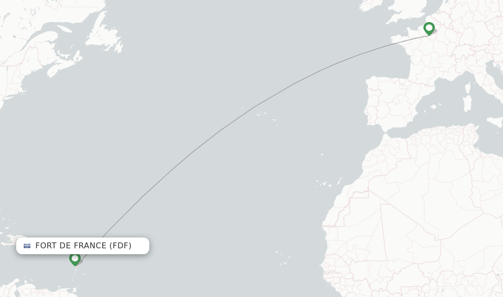 Route map with flights from Fort De France with Air Caraibes