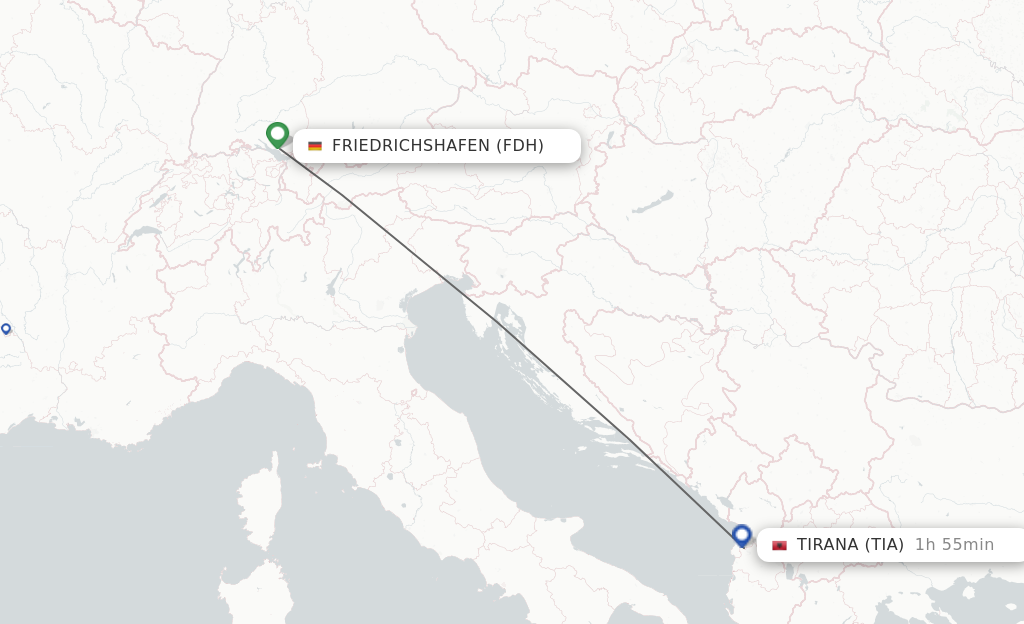 Flights from Friedrichshafen to Tirana route map