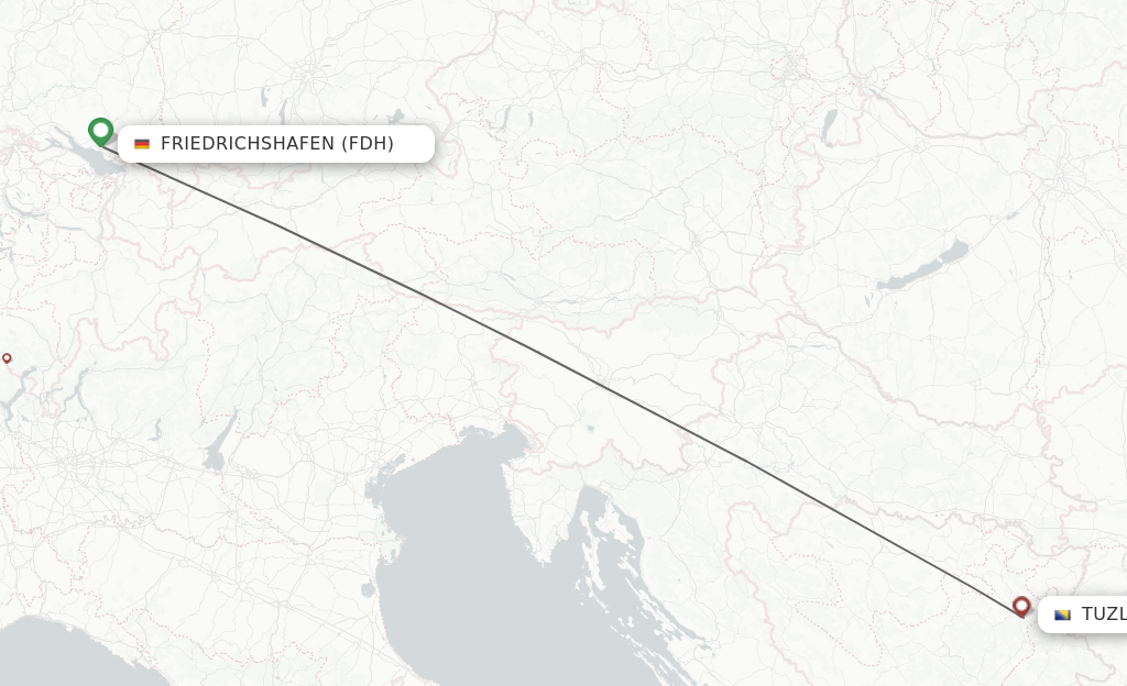 Flights from Friedrichshafen to Tuzla route map