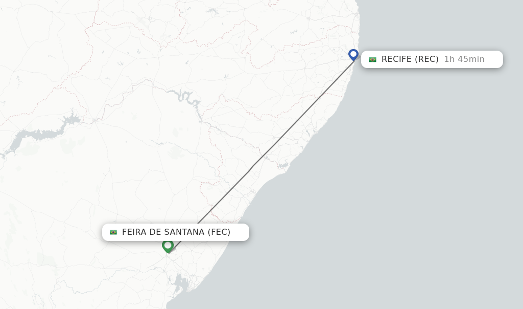 Flights from Feira De Santana to Recife route map