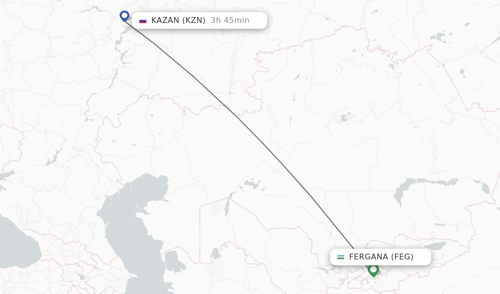 Flights from Fergana to Kazan route map