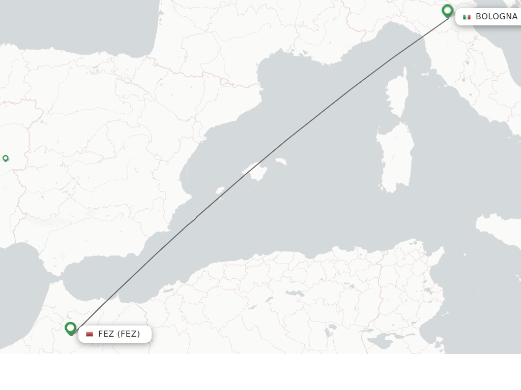 Flights from Fes to Bologna route map