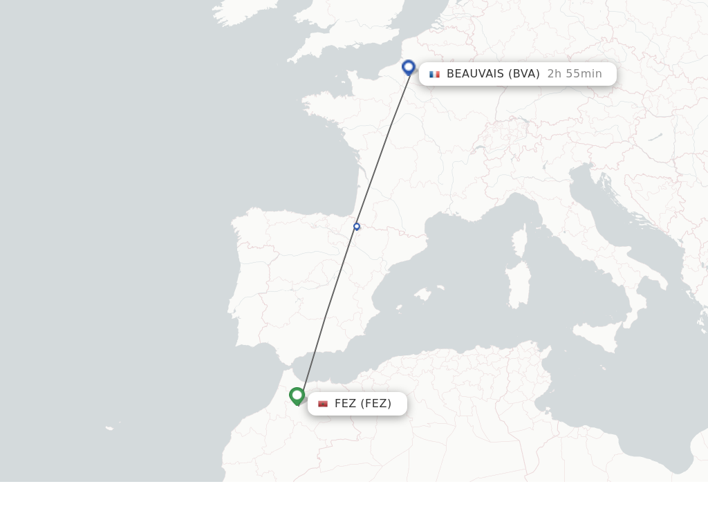 Flights from Fez to Beauvais route map