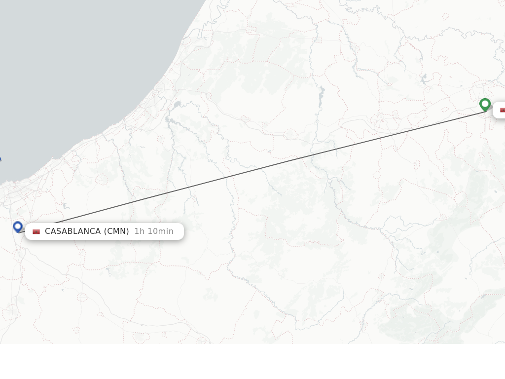 Flights from Fez to Casablanca route map