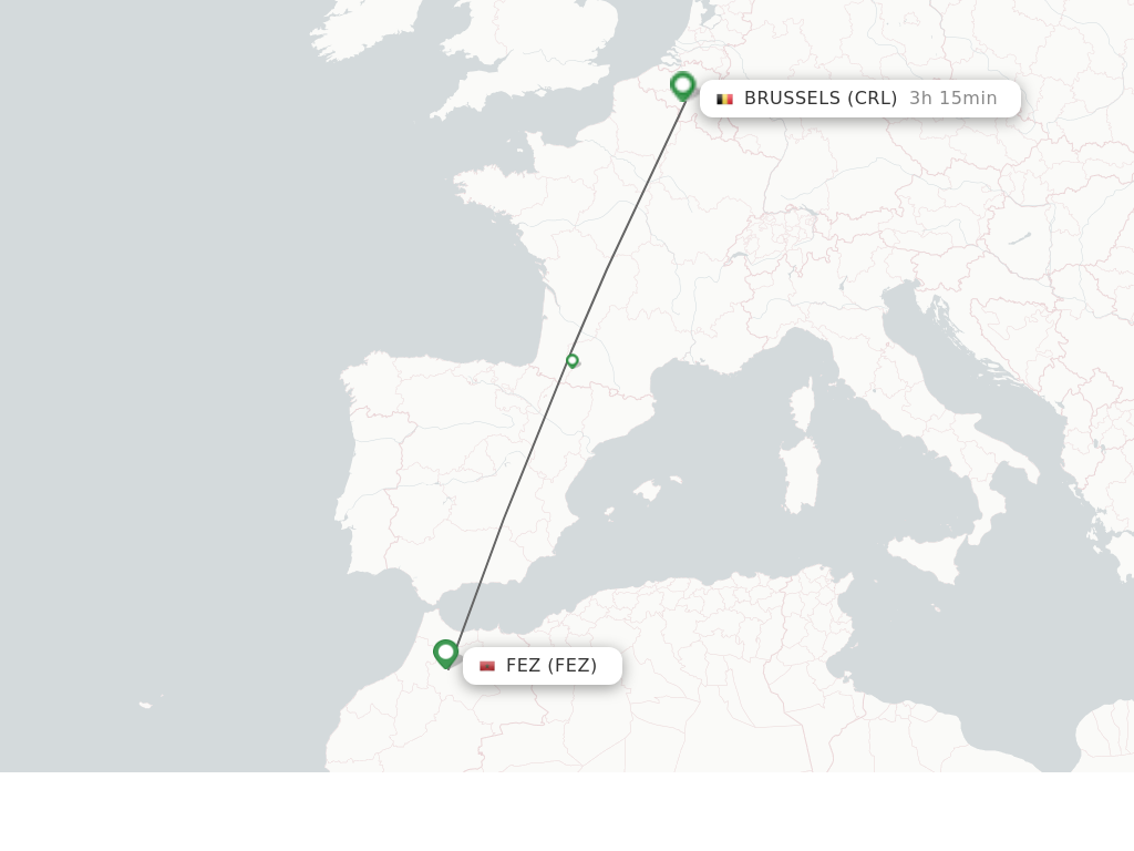 Flights from Fez to Brussels route map