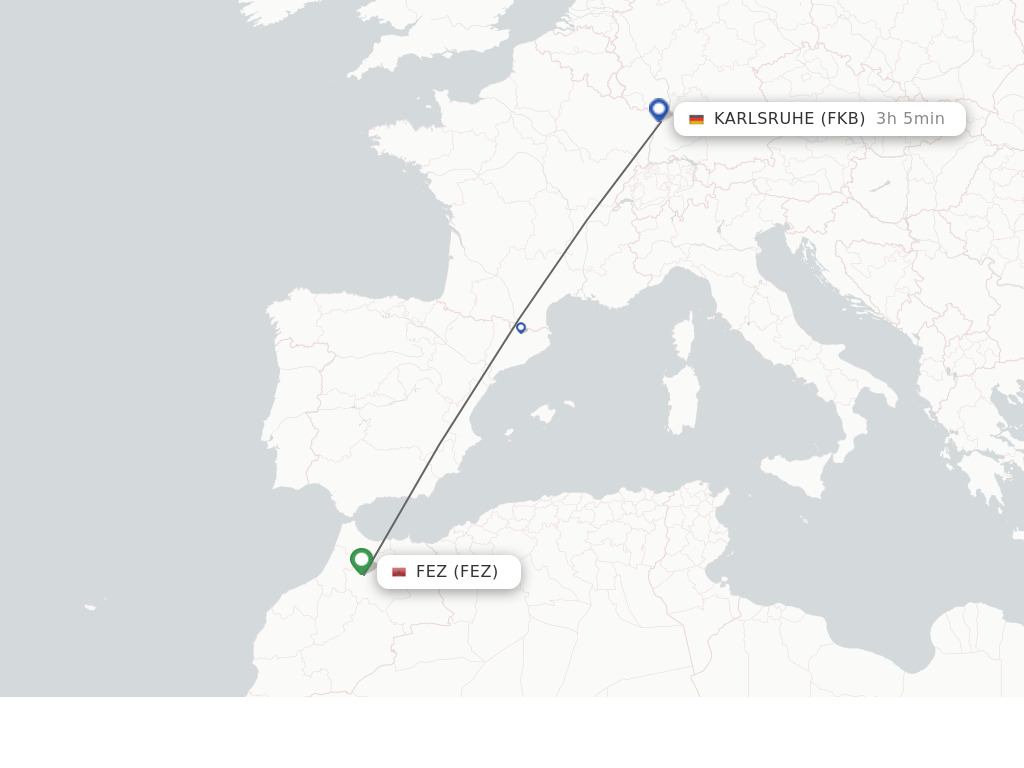 Flights from Fez to Karlsruhe route map