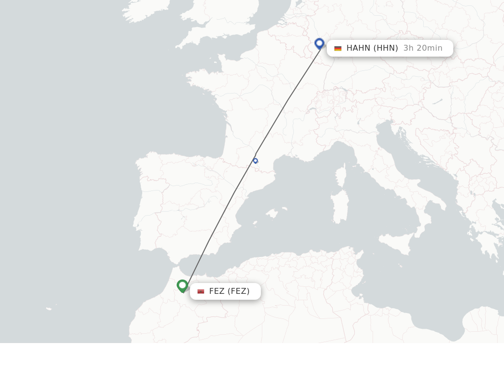 Flights from Fez to Hahn route map