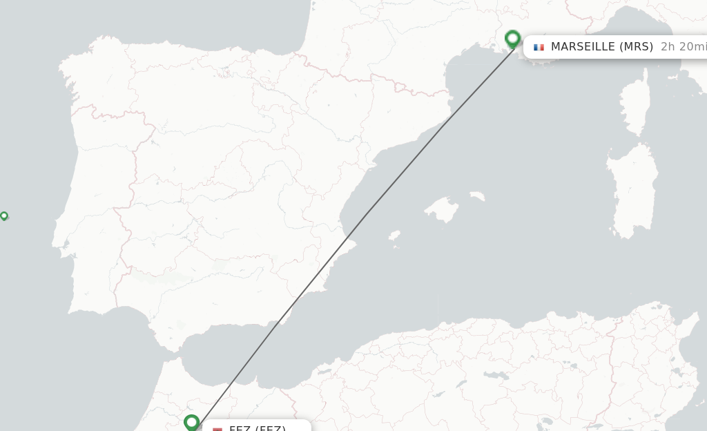 Flights from Fez to Marseille route map