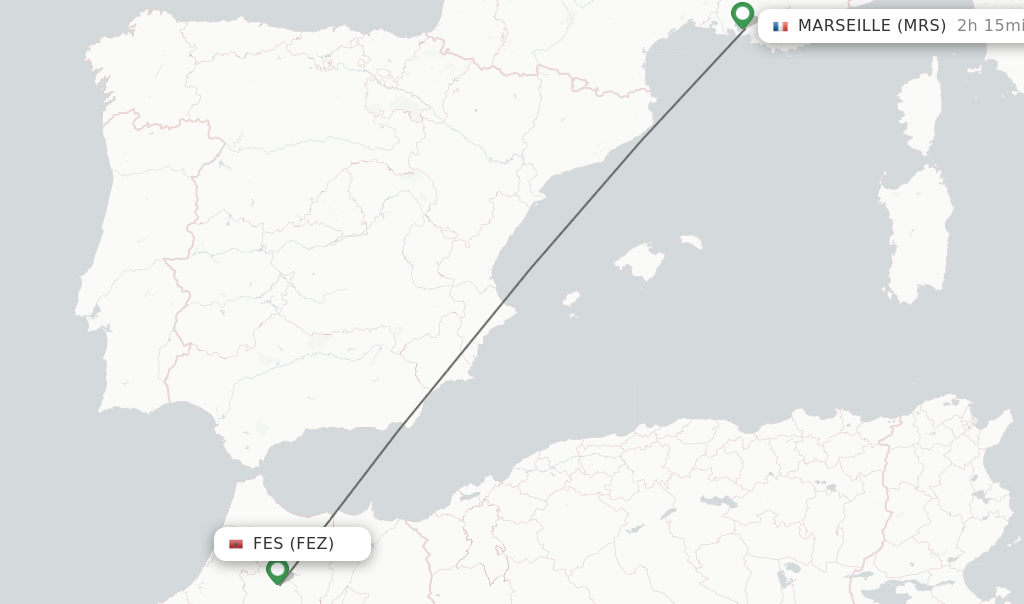 Flights from Fes to Marseille route map