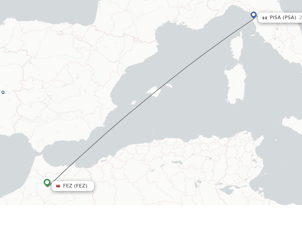 Flights from Fes to Pisa route map