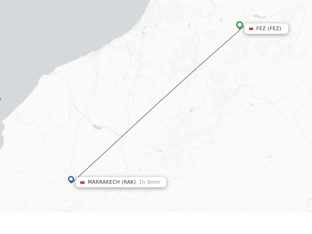 Flights from Fez to Marrakech route map