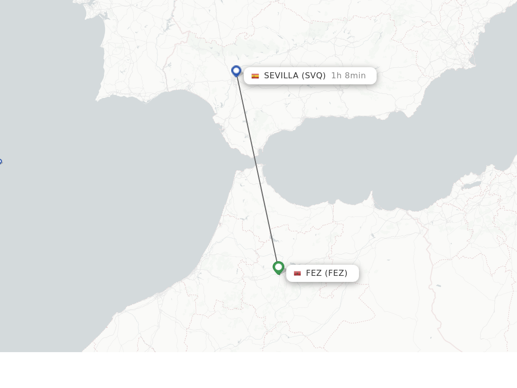 Flights from Fes to Sevilla route map