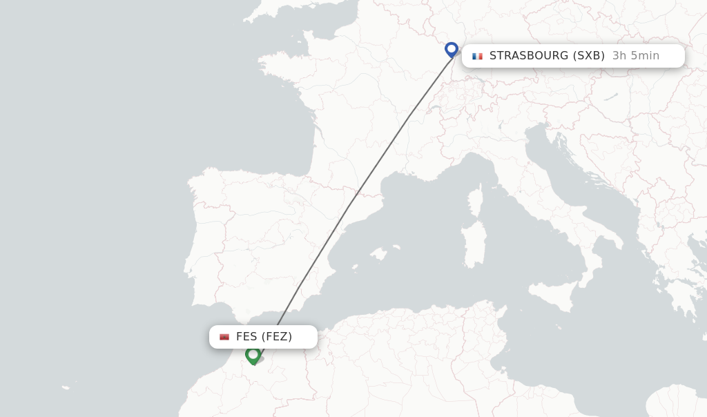 Flights from Fes to Strasbourg route map