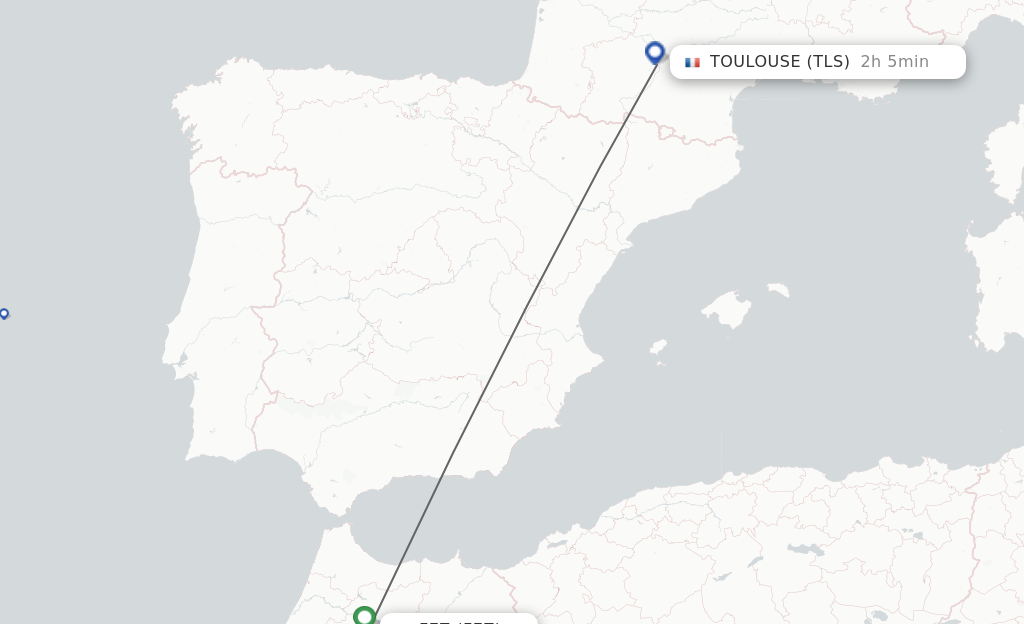 Flights from Fez to Toulouse route map