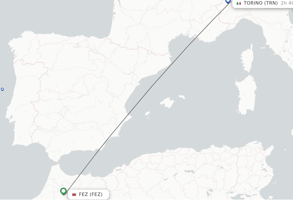 Flights from Fes to Turin route map
