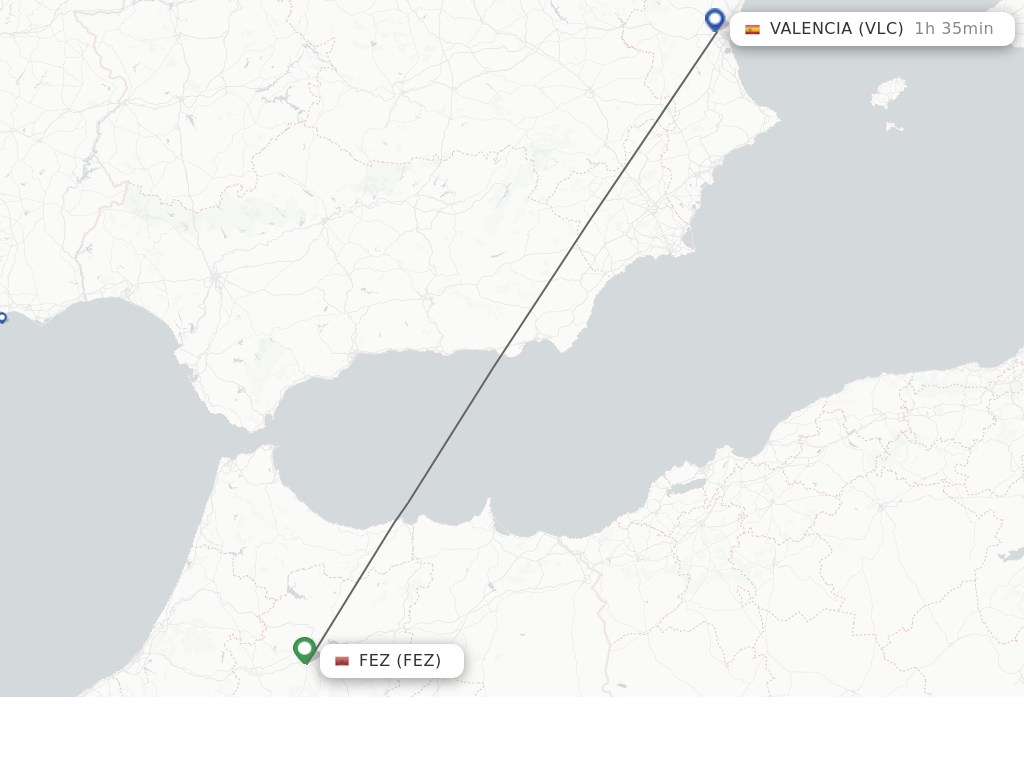 Flights from Fes to Valencia route map