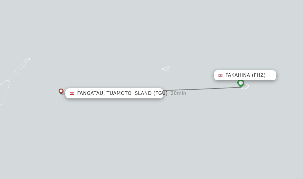 Flights from Fangatau, Tuamoto Island to Fakahina route map