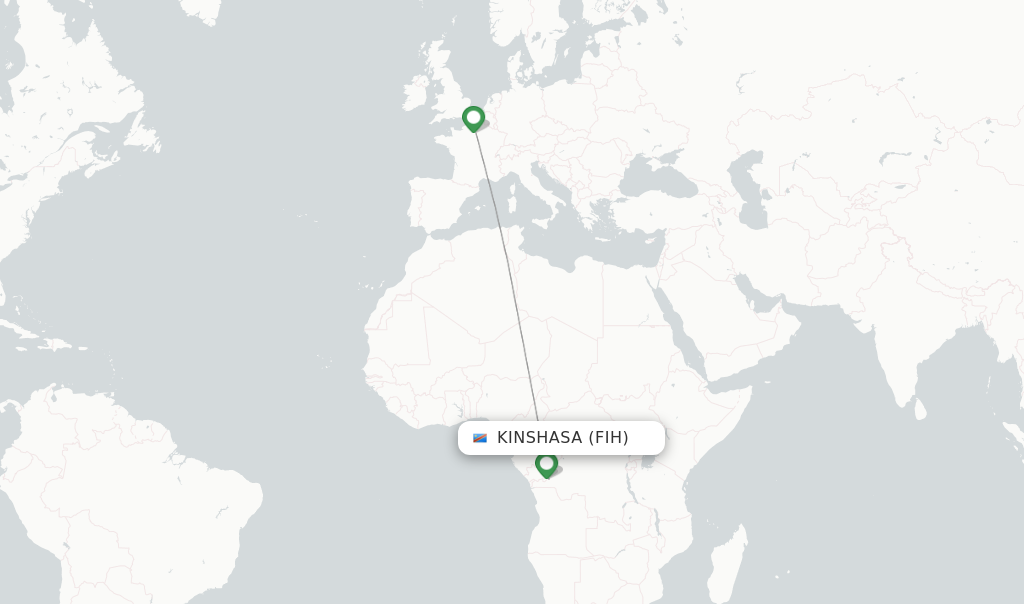 Route map with flights from Kinshasa with Air France