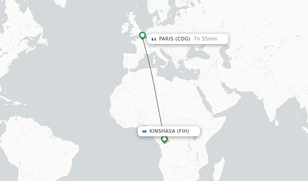 Flights from Kinshasa to Paris route map