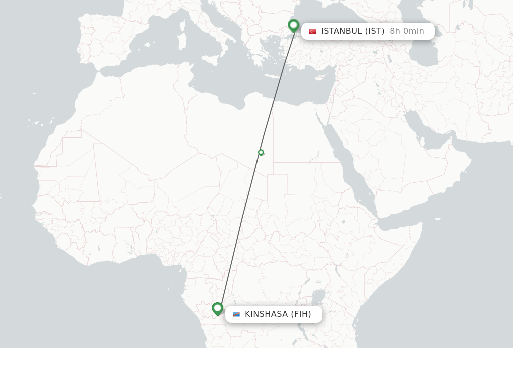 Flights from Kinshasa to Istanbul route map