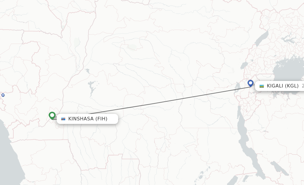 Flights from Kinshasa to Kigali route map