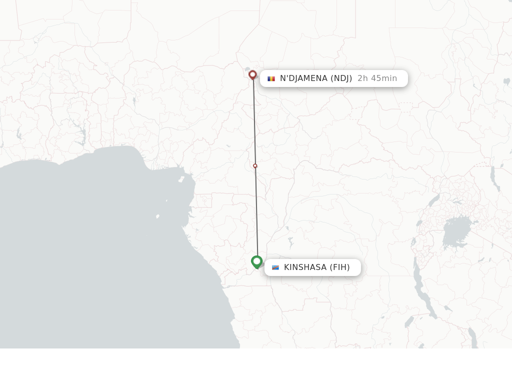 Flights from Kinshasa to Ndjamena route map