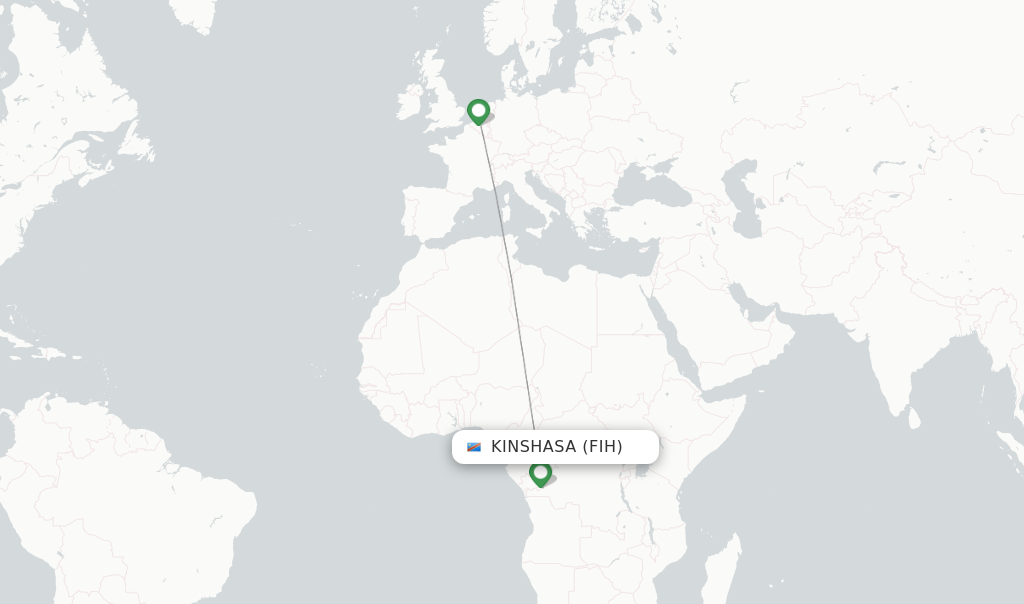Route map with flights from Kinshasa with Brussels Airlines
