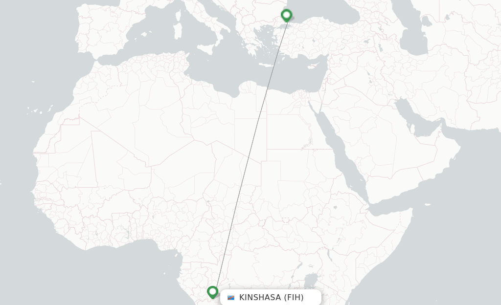 Route map with flights from Kinshasa with Turkish Airlines